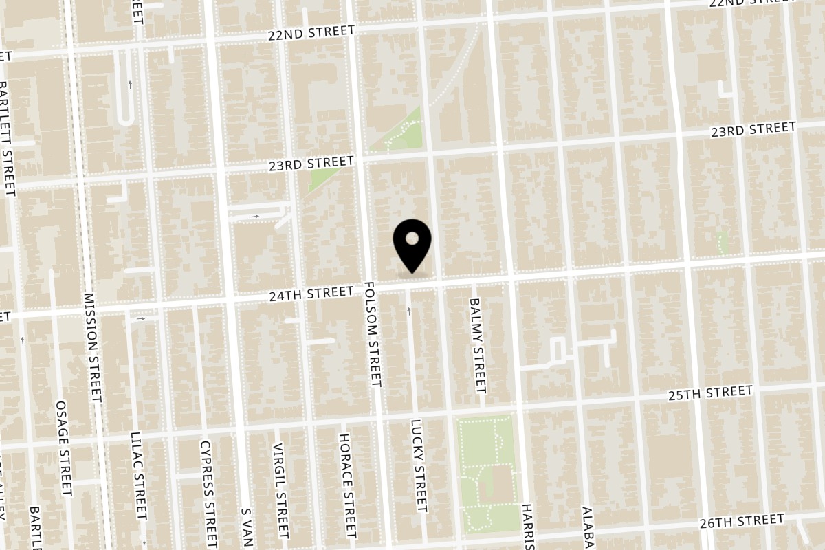 Map showing the location of Tadka Indian Restaurant on 3066 24th St in San Francisco